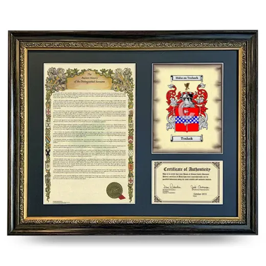 Toshak Framed Surname History and Coat of Arms- Heirloom