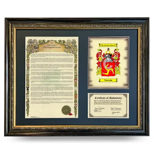 Tremain Framed Surname History and Coat of Arms- Heirloom