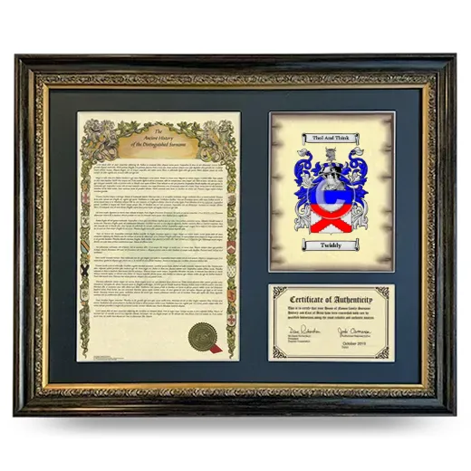 Twiddy Framed Surname History and Coat of Arms- Heirloom