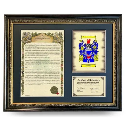 Vandijk Framed Surname History and Coat of Arms- Heirloom