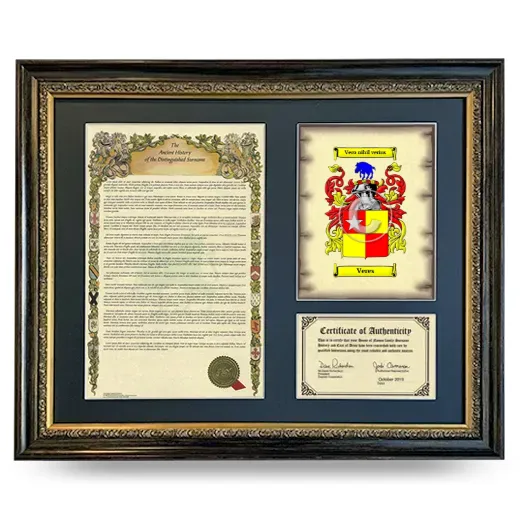 Veres Framed Surname History and Coat of Arms- Heirloom