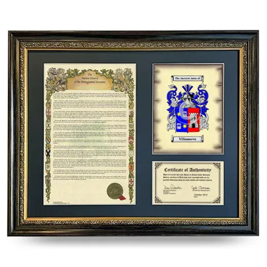 Villanueva Framed Surname History and Coat of Arms- Heirloom
