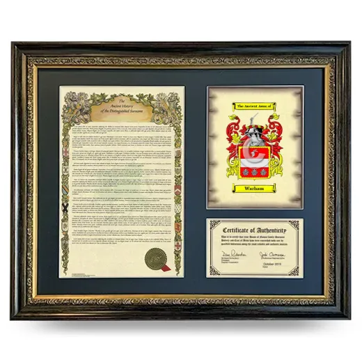 Warham Framed Surname History and Coat of Arms- Heirloom