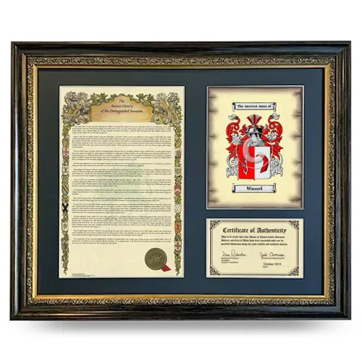 Wassel Framed Surname History and Coat of Arms- Heirloom