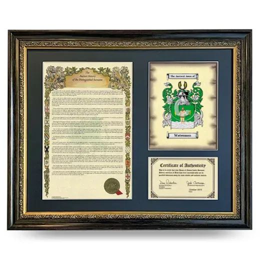 Waterman Framed Surname History and Coat of Arms- Heirloom