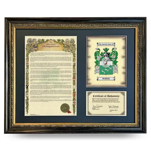 Weldish Framed Surname History and Coat of Arms- Heirloom