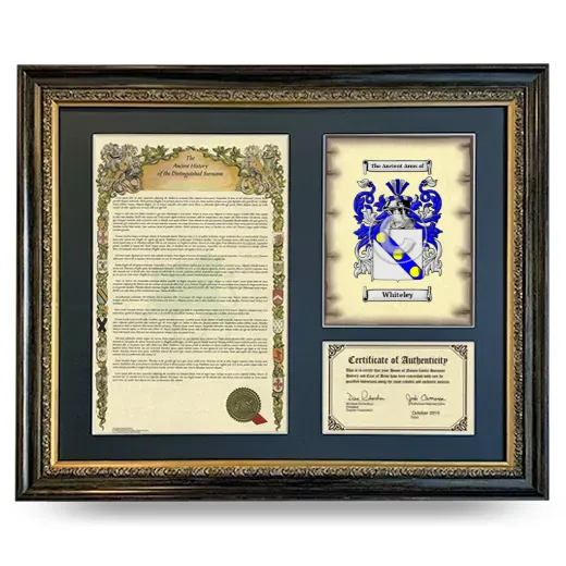 Whiteley Framed Surname History and Coat of Arms- Heirloom