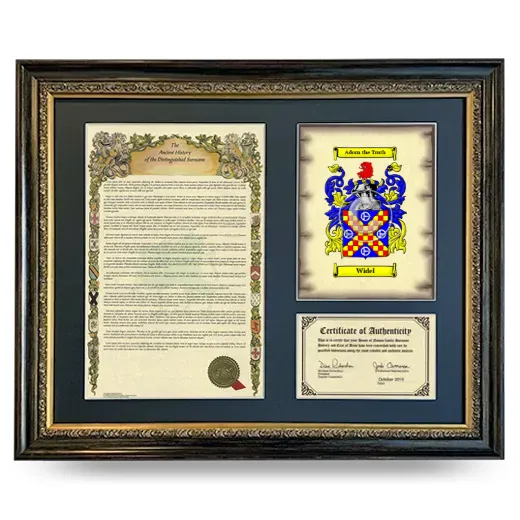Widel Framed Surname History and Coat of Arms- Heirloom