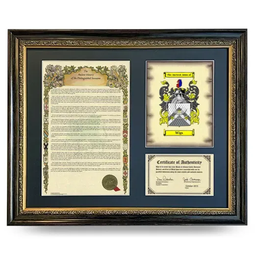 Wigs Framed Surname History and Coat of Arms- Heirloom