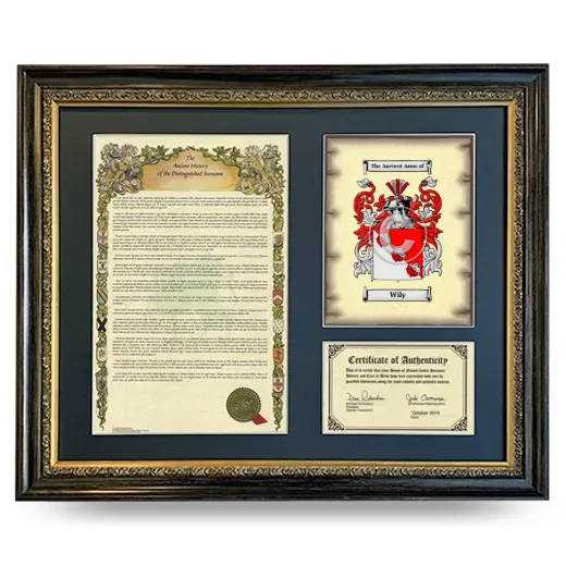 Wily Framed Surname History and Coat of Arms- Heirloom
