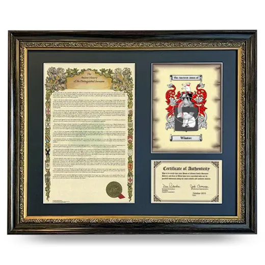 Winter Framed Surname History and Coat of Arms- Heirloom