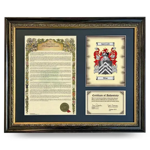 Wise Framed Surname History and Coat of Arms- Heirloom