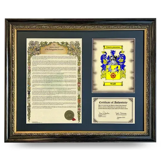 Wolff Framed Surname History and Coat of Arms- Heirloom
