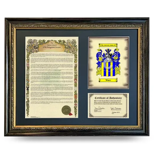 Wurz Framed Surname History and Coat of Arms- Heirloom