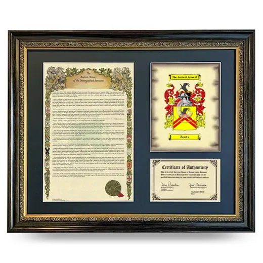 Zentz Framed Surname History and Coat of Arms- Heirloom