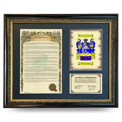 Zimmermann Framed Surname History and Coat of Arms- Heirloom