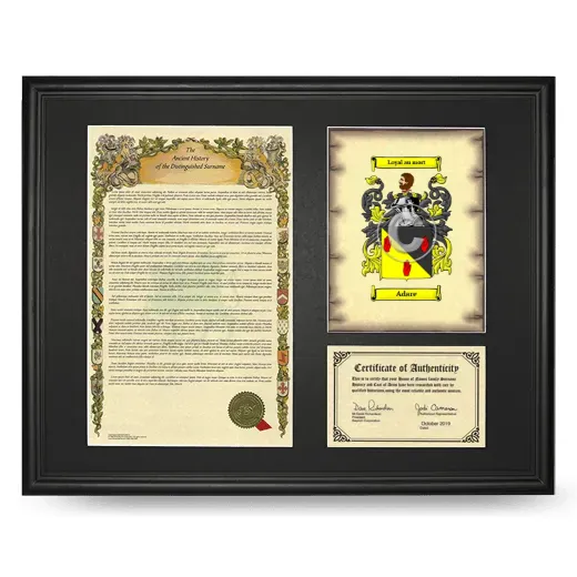 Adare Framed Surname History and Coat of Arms - Black
