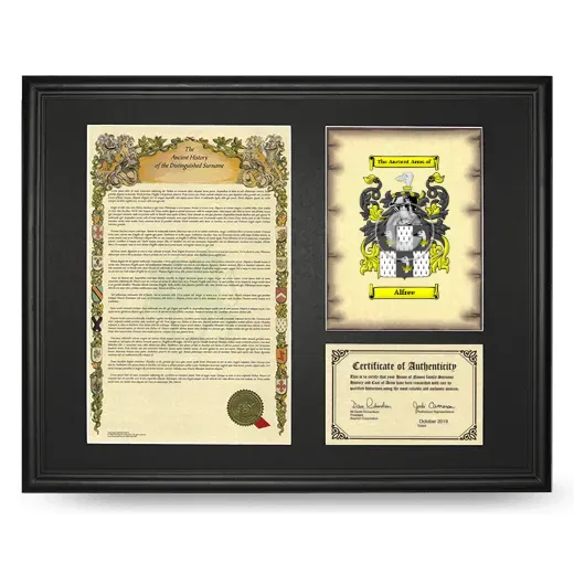 Alfree Framed Surname History and Coat of Arms - Black
