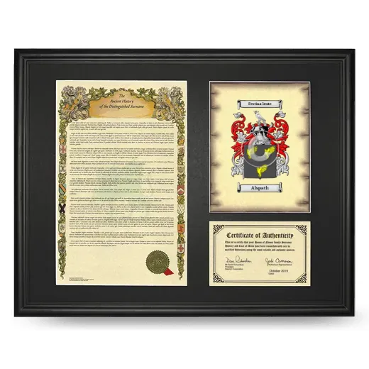 Alspath Framed Surname History and Coat of Arms - Black
