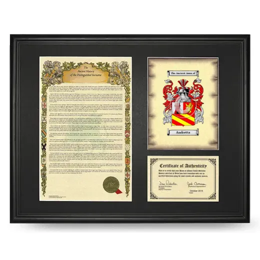 Andretta Framed Surname History and Coat of Arms - Black
