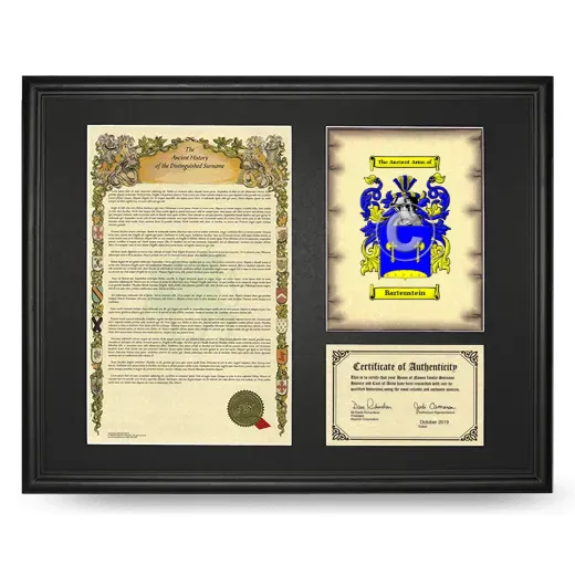 Bartenstein Framed Surname History and Coat of Arms - Black