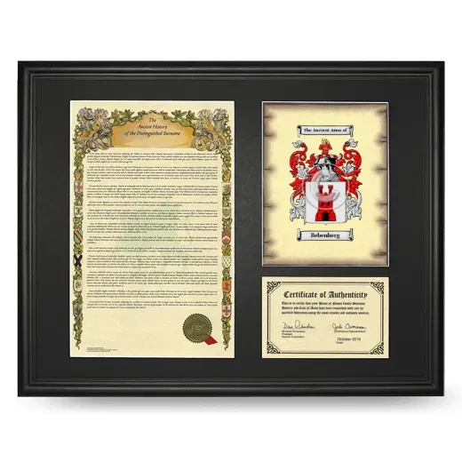 Bebenberg Framed Surname History and Coat of Arms - Black