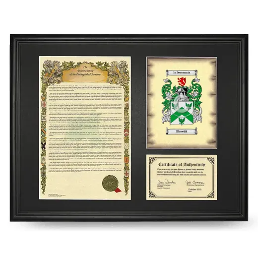 Blewitt Framed Surname History and Coat of Arms - Black