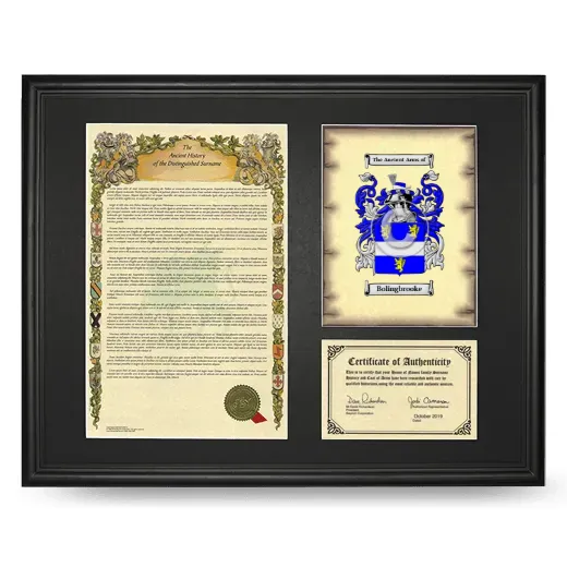 Bolingbrooke Framed Surname History and Coat of Arms - Black