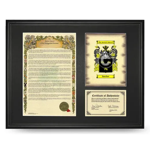 Boscher Framed Surname History and Coat of Arms - Black