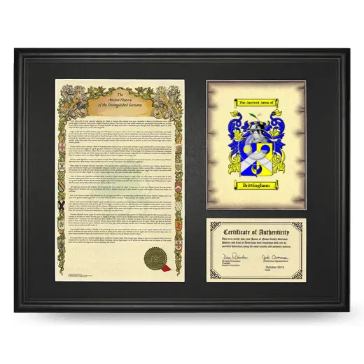 Brittingham Framed Surname History and Coat of Arms - Black