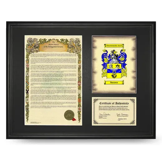 Burness Framed Surname History and Coat of Arms - Black