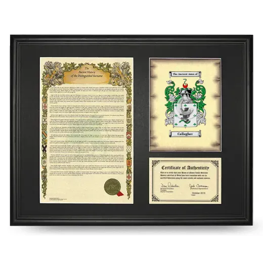 Callagher Framed Surname History and Coat of Arms - Black