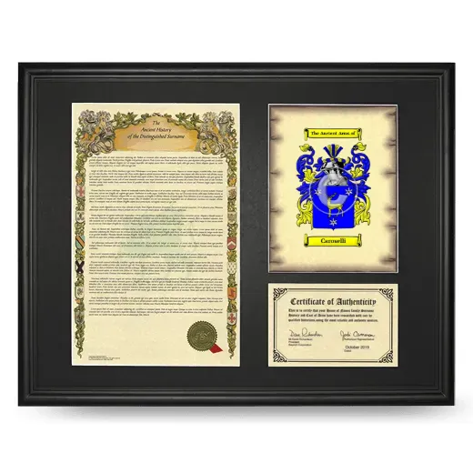 Caroselli Framed Surname History and Coat of Arms - Black