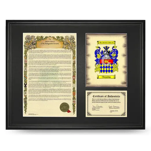 Chepping Framed Surname History and Coat of Arms - Black