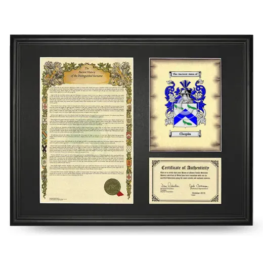 Chopin Framed Surname History and Coat of Arms - Black
