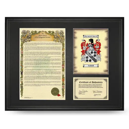 Coderil Framed Surname History and Coat of Arms - Black