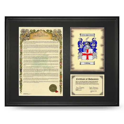 Colving Framed Surname History and Coat of Arms - Black