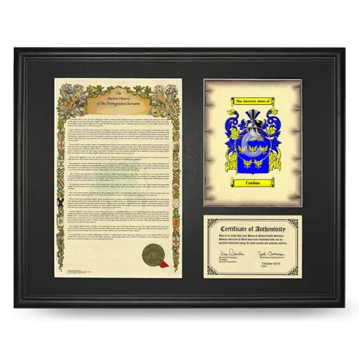 Corina Framed Surname History and Coat of Arms - Black