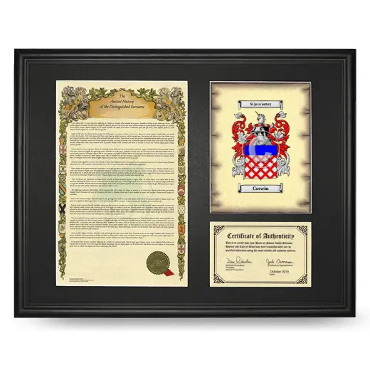 Corwin Framed Surname History and Coat of Arms - Black