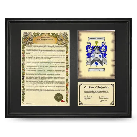 Coventry Framed Surname History and Coat of Arms - Black