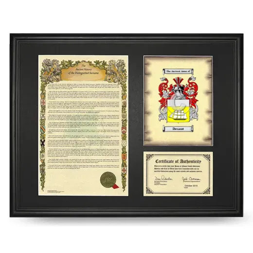 Denaut Framed Surname History and Coat of Arms - Black