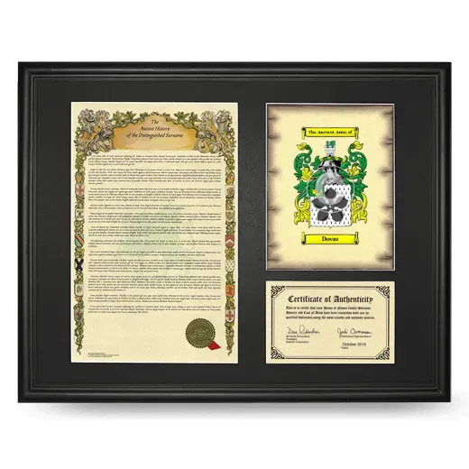 Dovar Framed Surname History and Coat of Arms - Black