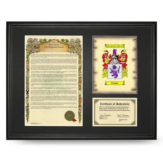 Eamon Framed Surname History and Coat of Arms - Black