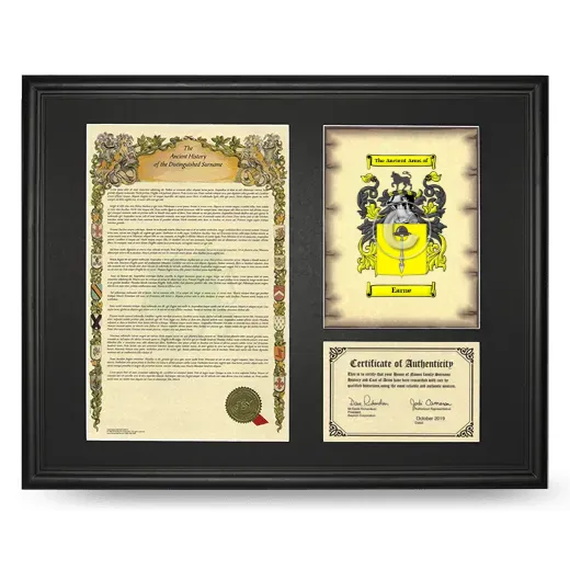 Earne Framed Surname History and Coat of Arms - Black