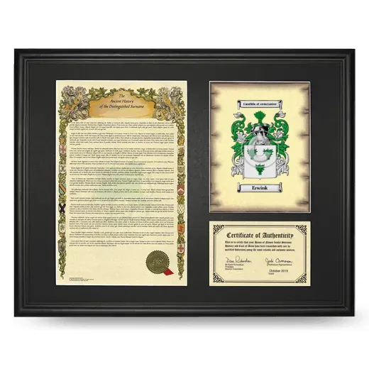 Erwink Framed Surname History and Coat of Arms - Black