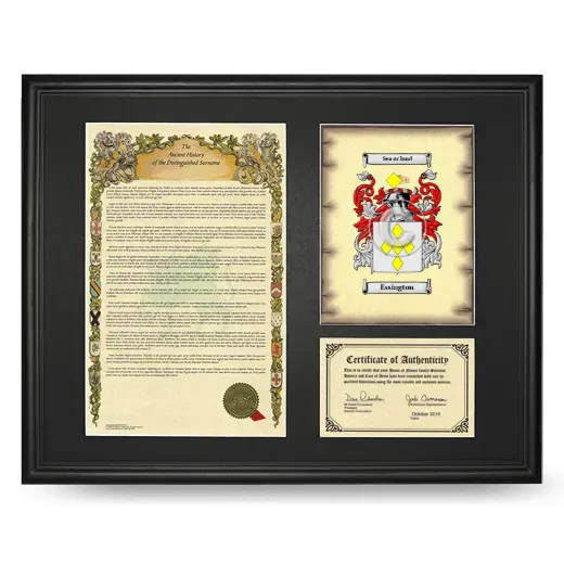 Essington Framed Surname History and Coat of Arms - Black