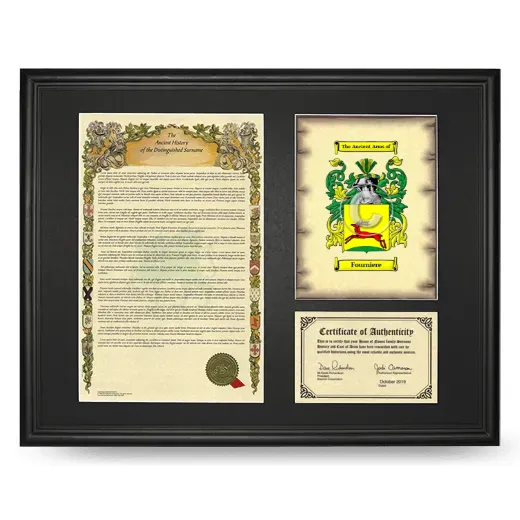 Fourniere Framed Surname History and Coat of Arms - Black