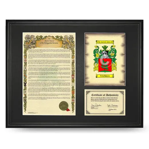 Frischman Framed Surname History and Coat of Arms - Black
