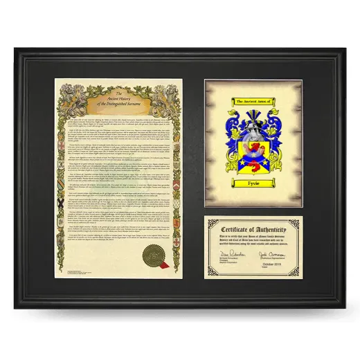 Fyvie Framed Surname History and Coat of Arms - Black