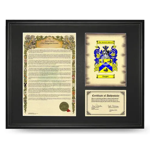 Gasper Framed Surname History and Coat of Arms - Black